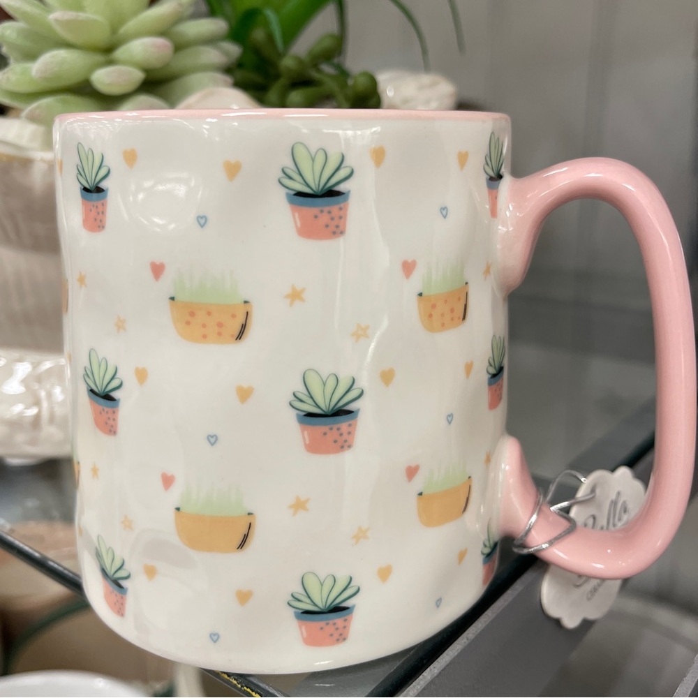 Potted Plants Succulents Pink Bella Ceramic Coffee Mug NwT 16oz